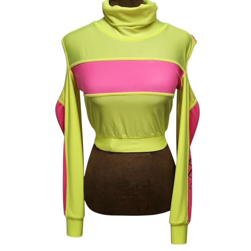 Y2K Tripper Crop Top Rave Cyberpunk Open Shoulder Size S Neon Pink Yellow
